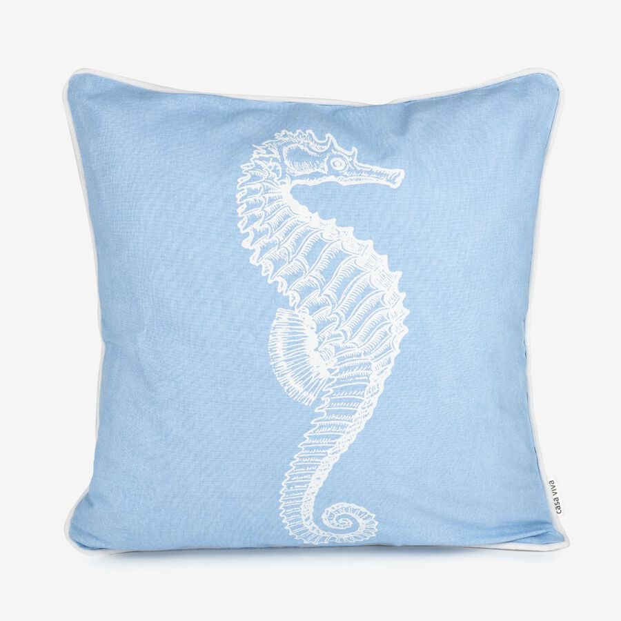 Funda de coj&iacute;n azul caballito de mar 45x45cm