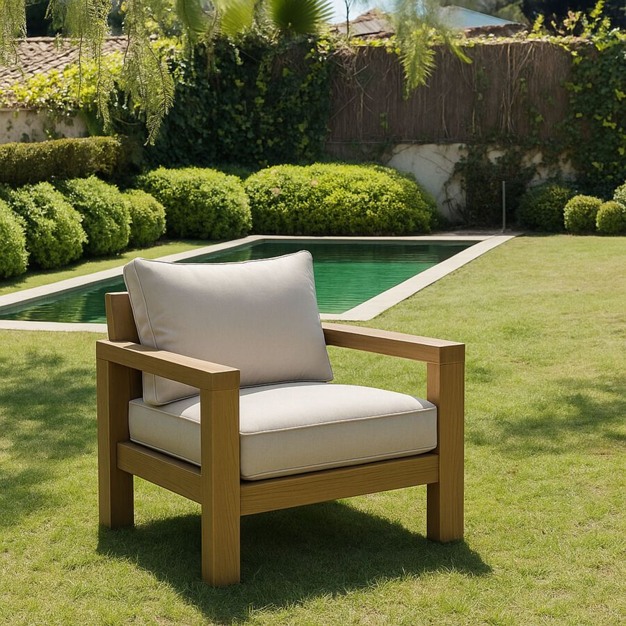 Butaca de jardín de aluminio efecto madera Durres 79x84x80cm