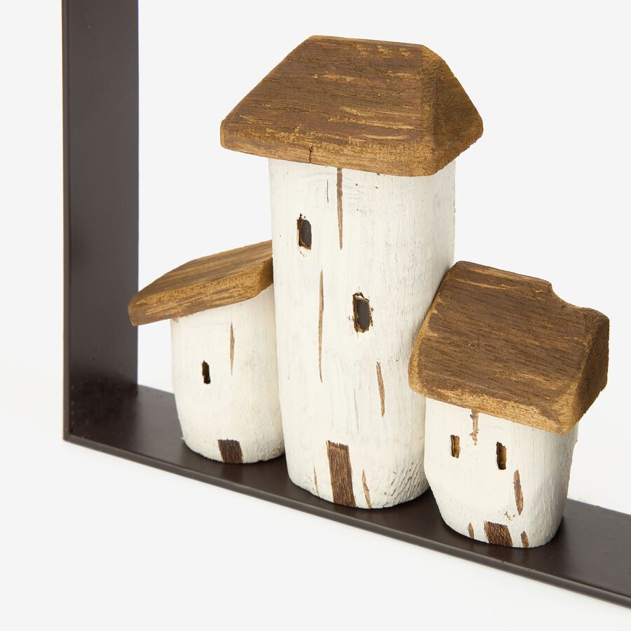 Decoraci&oacute;n de pared de madera cuadro casitas 15x15cm