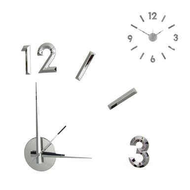 Reloj de pared adhesivo de plástico plateado Ø60cm