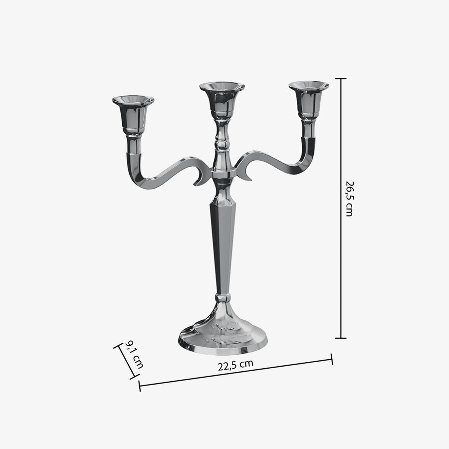 Candelabro de 3 brazos de metal plateado 22,5x27cm