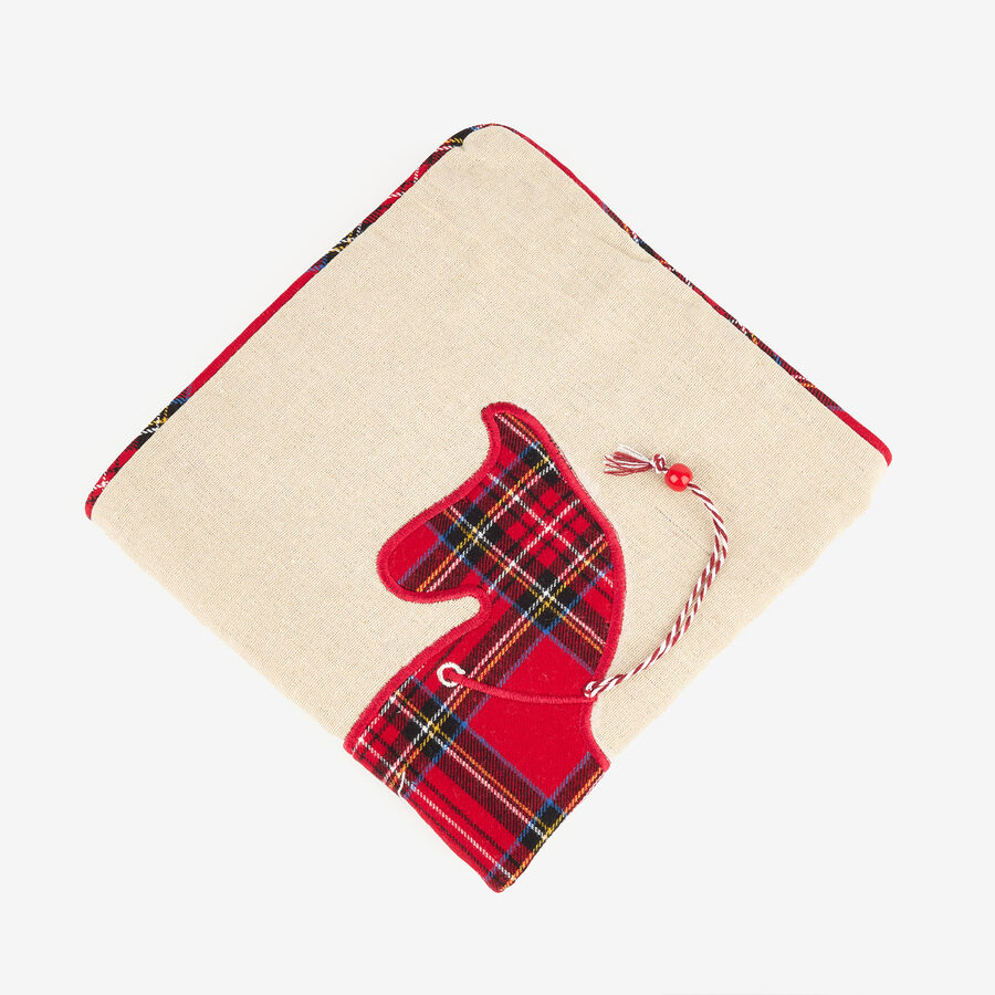 Funda de cojín Caballo balancín de tartán 45x45cm
