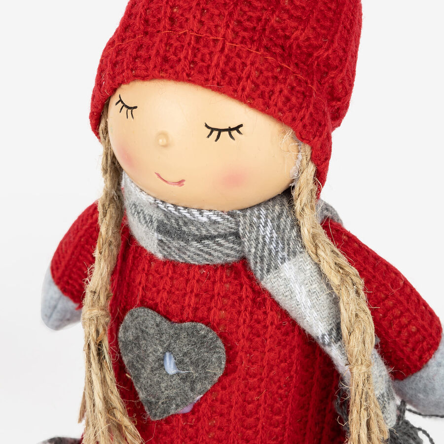 Figura decorativa Muñeca niña sentada con vestido 46cm