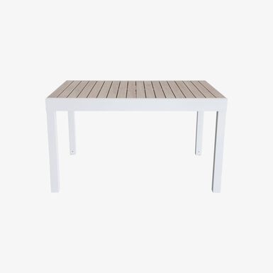 Mesa de jard&iacute;n extensible de aluminio blanco con efecto madera Albir 135/270x90x76cm