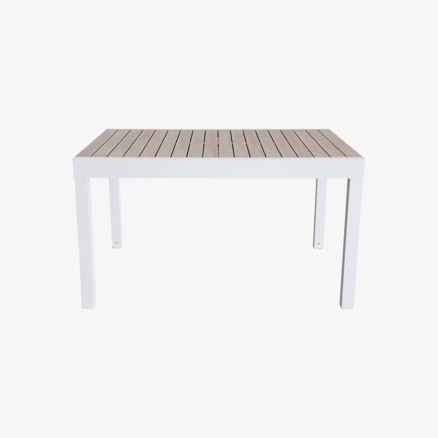Mesa de jardín extensible de aluminio blanco con efecto madera Albir 135/270x90x76cm