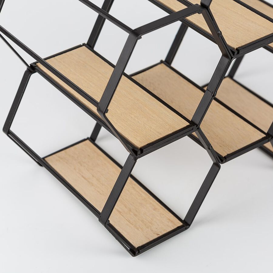 Botellero colmena de metal y madera para 6 botellas 29,5x15x25,5cm