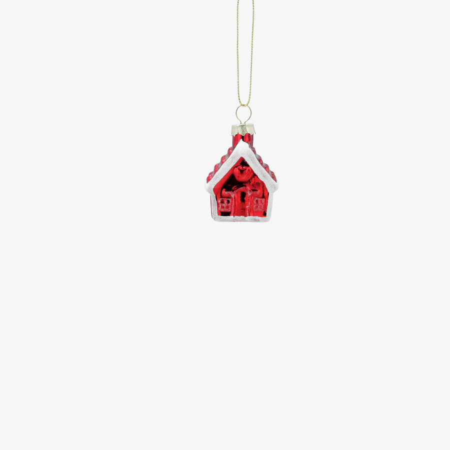 Adorno colgante de casita roja de cristal 8cm