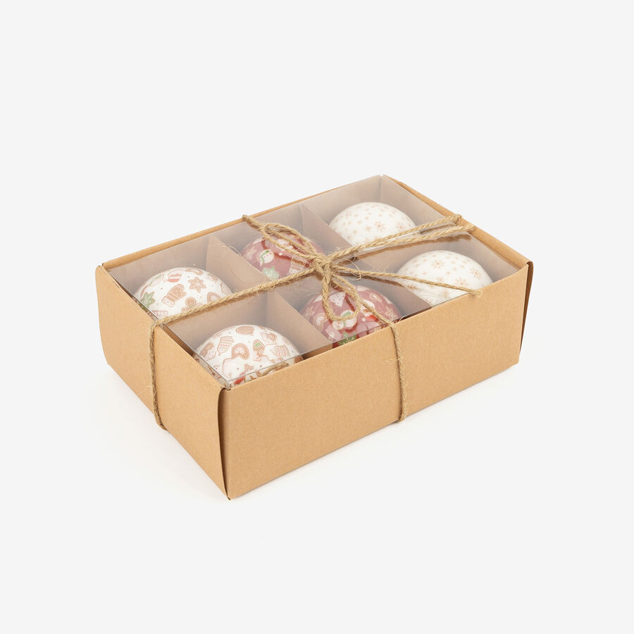 Set de 6 bolas decorativas blancas y rojas Ø7,5cm