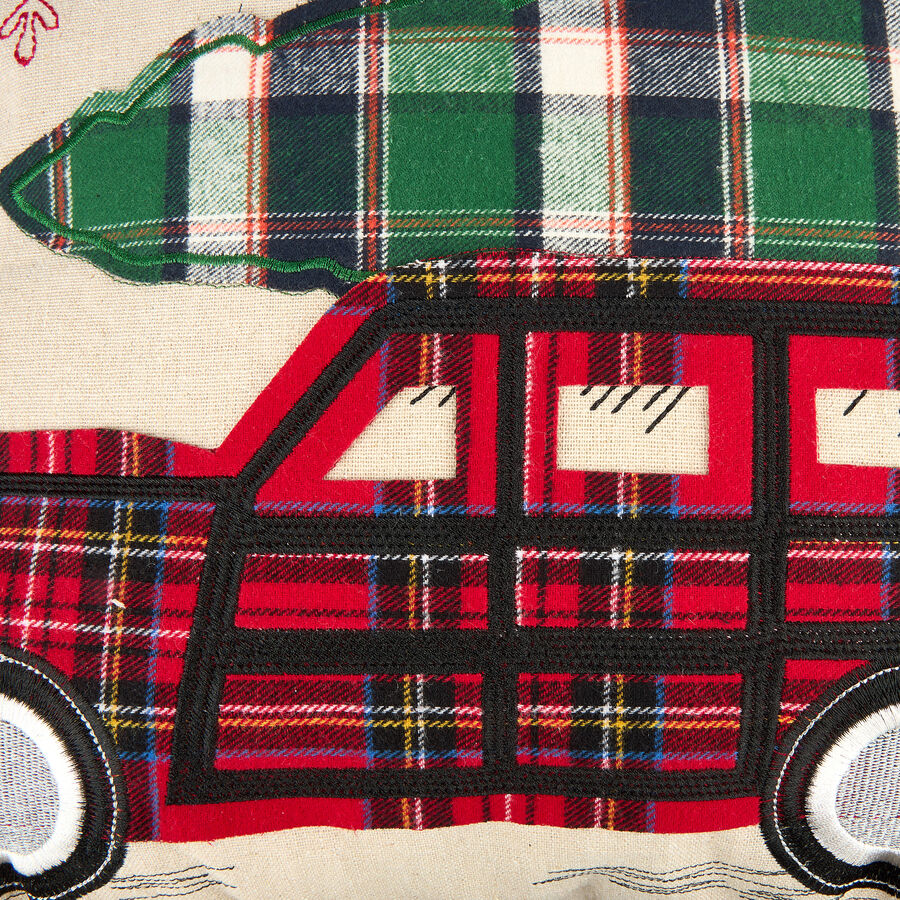 Funda de cojín Coche con árbol de tartán 45x45cm