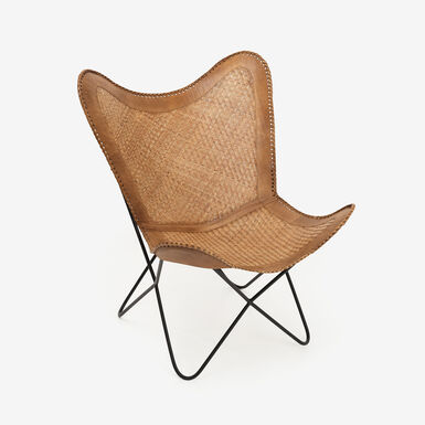 Silla mariposa de cuero y ratán marrón Katy 72x78x92cm