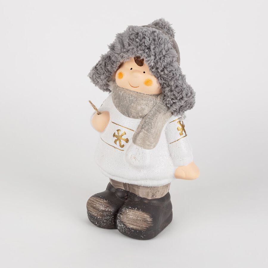 Ni&ntilde;o con gorro y esqu&iacute;s de cer&aacute;mica 26cm