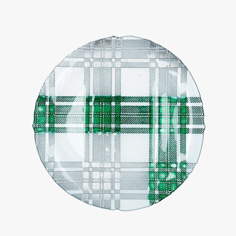Plato llano de cuadros verde y plateado de vidrio Glam &Oslash;28cm