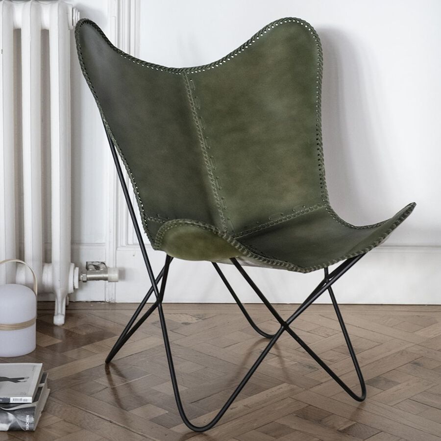 Silla mariposa de cuero verde July 75x87x86cm