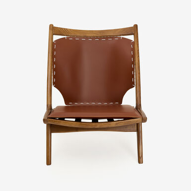 Butaca de madera olmo y cuero Brena 60x49x76cm Clau&Chloe