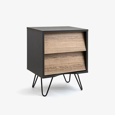 Mesilla de madera negra y roble Nordik con 2 cajones