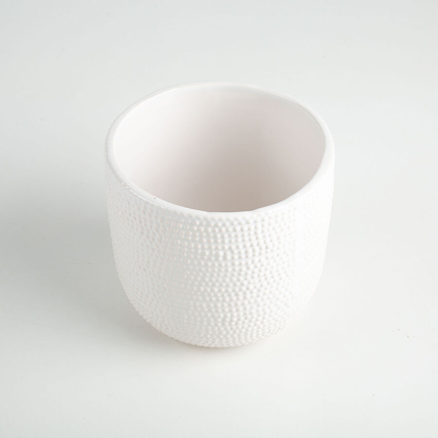 Macetero blanco de cer&aacute;mica &Oslash;10,5x9cm