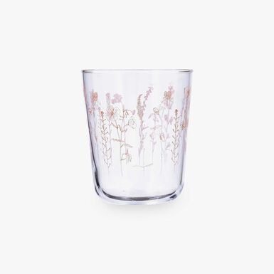 Vaso de vidrio transparente con flores rosas  Suede 31cl