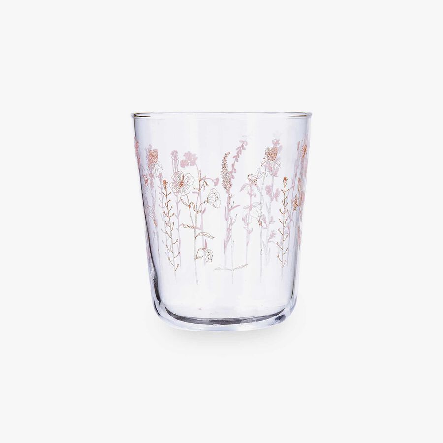 Vaso de vidrio transparente con flores rosas  Suede 31cl