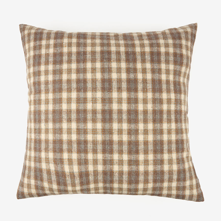 Funda de coj&iacute;n de algod&oacute;n cuadros gris 45x45cm