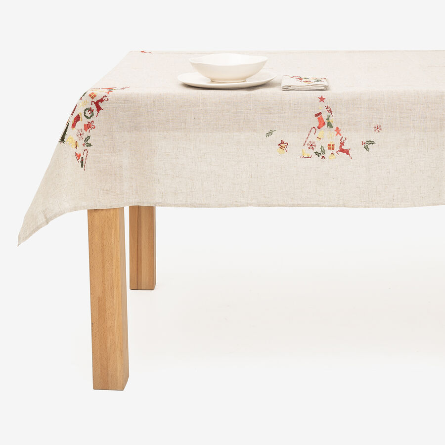 Mantel de lino con bordado Árbol 150x250cm