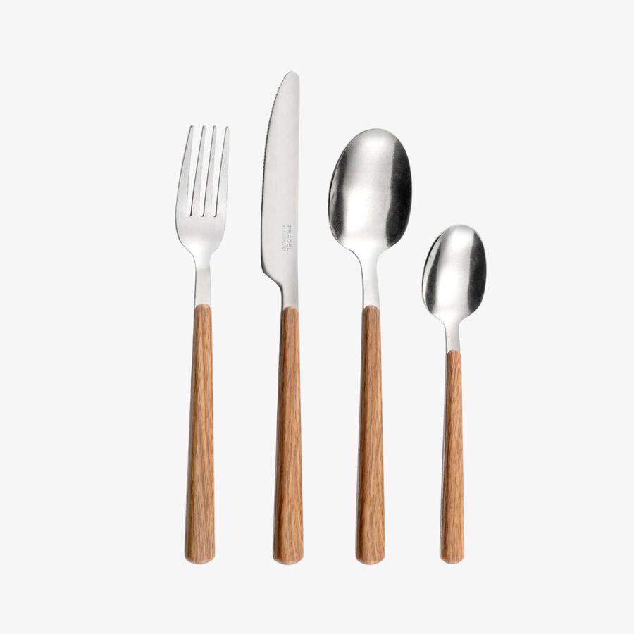 Cubertería de 24 piezas de acero inoxidable y madera Cali