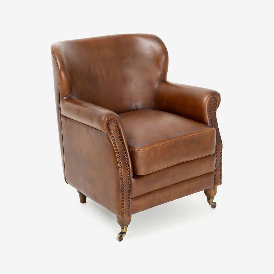Butaca de piel marrón Chester 65x72x80cm
