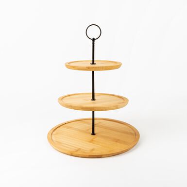 Frutero de 3 pisos de madera de bambú Ø28x34cm