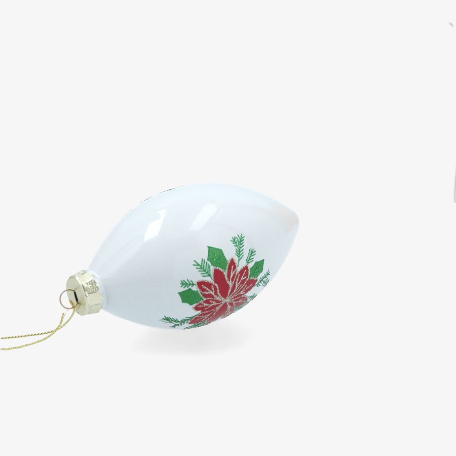Bola de Navidad de l&aacute;grima blanca de cristal con flor de Pascua 10cm