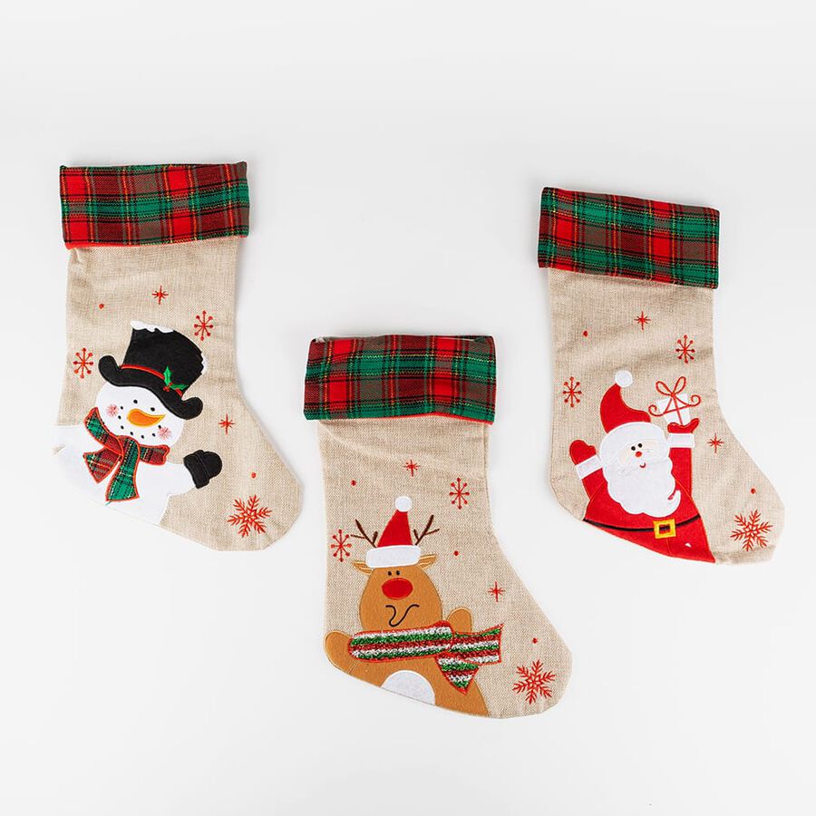 Calcet&iacute;n de Santa Claus de yute en varios modelos 42cm