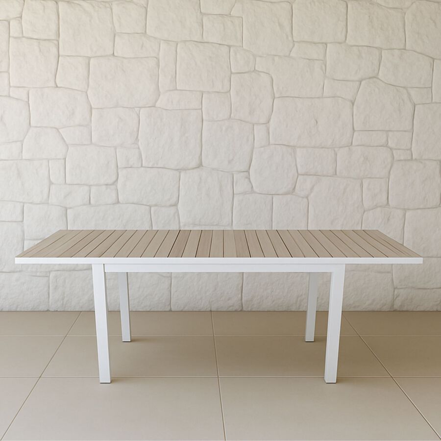Mesa de jardín extensible de aluminio blanco con efecto madera Albir 135/270x90x76cm