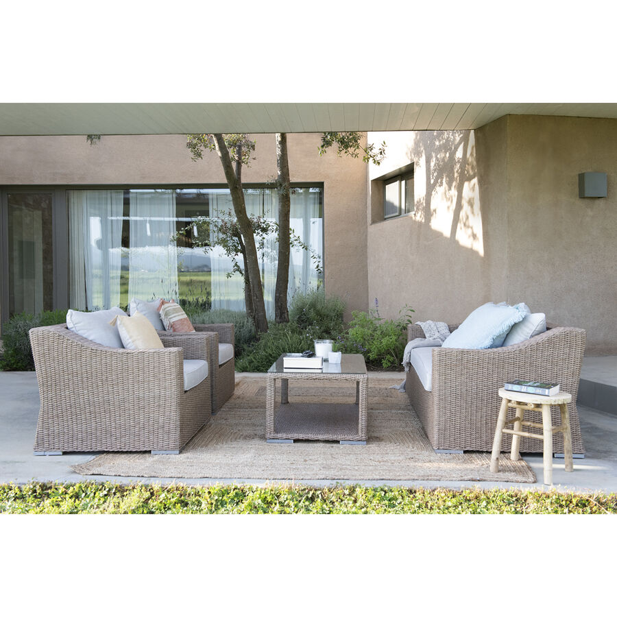 Set de jard&iacute;n de 4 piezas de rat&aacute;n sint&eacute;tico beige Zanz&iacute;bar