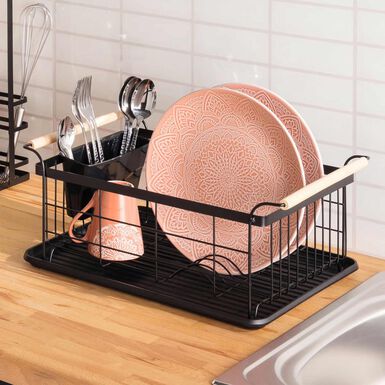 Escurreplatos 1 nivel Blackwood de metal negro 43,5x32,5x18,5cm