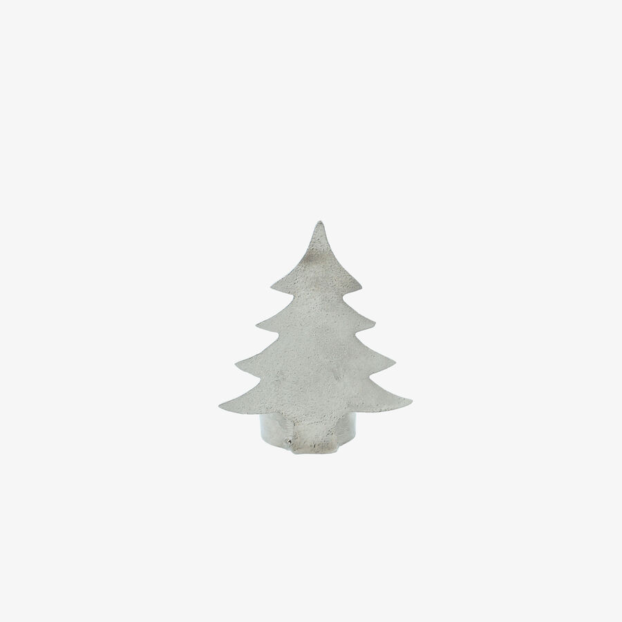 Portavelas &aacute;rbol de Navidad plateado para vela de t&eacute;