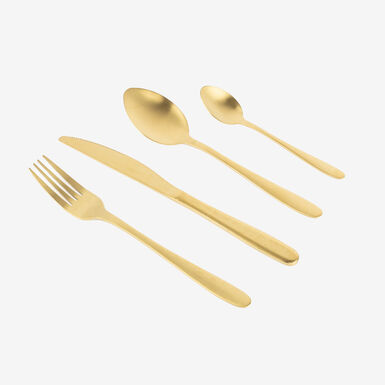 Cubertería de 16 piezas de acero inoxidable dorado