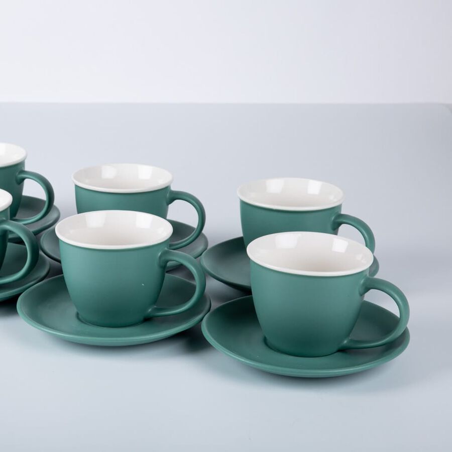 Taza de té con plato de cerámica verde 23cl