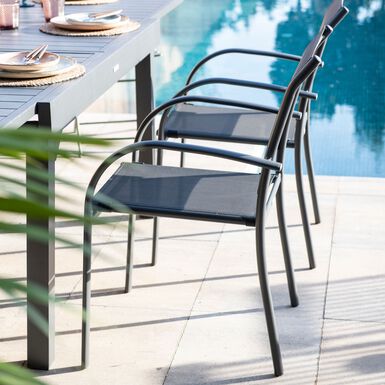 Silla de jardín de aluminio y textilene gris Tabarca 56x62x88cm