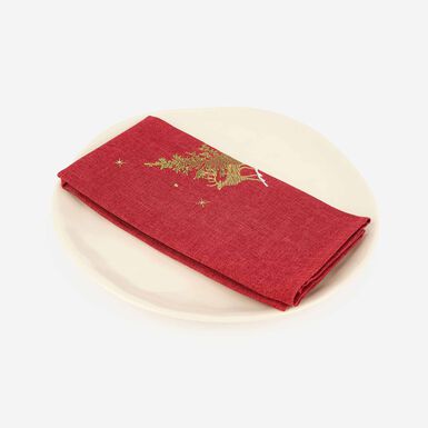 Servilleta roja bordada Abetos 45x45cm