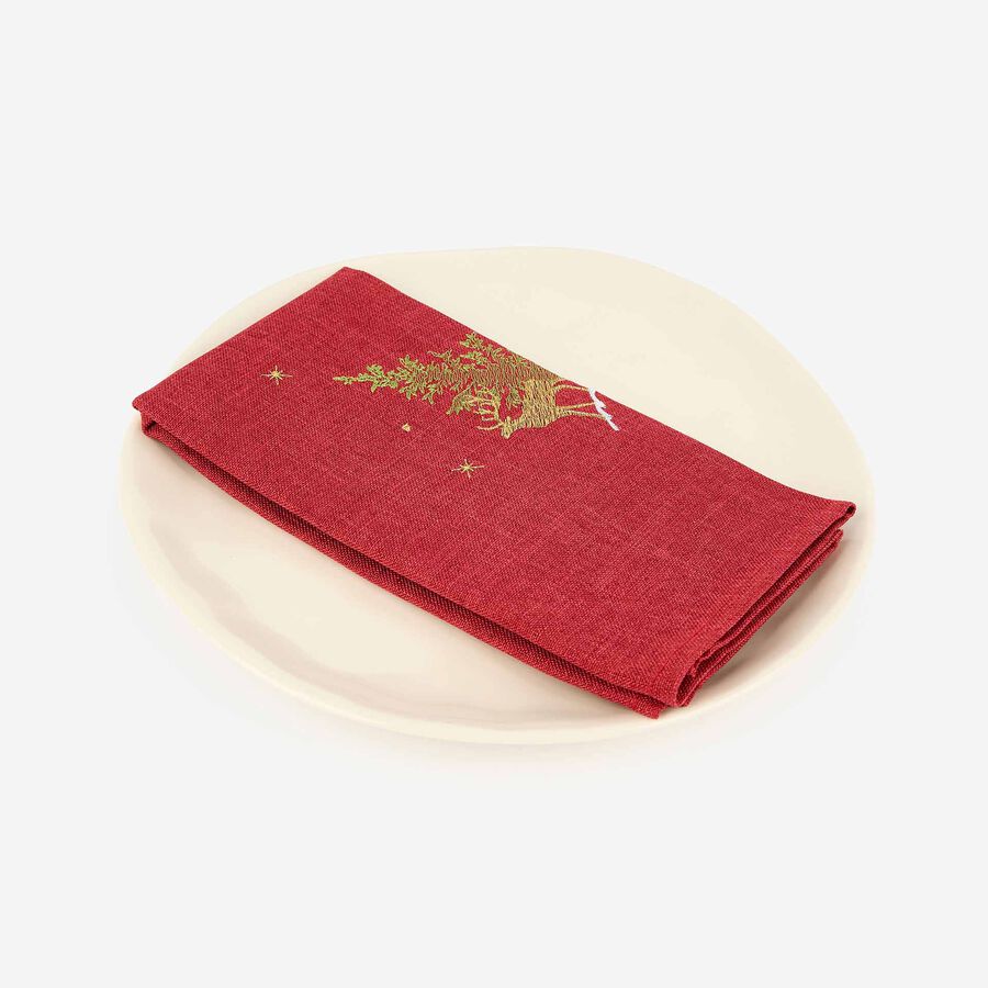 Servilleta roja bordada Abetos 45x45cm