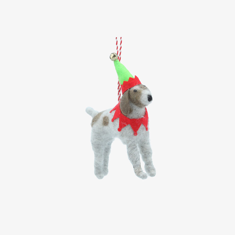 Adorno colgante de perro con gorro de elfo de fieltro 15cm
