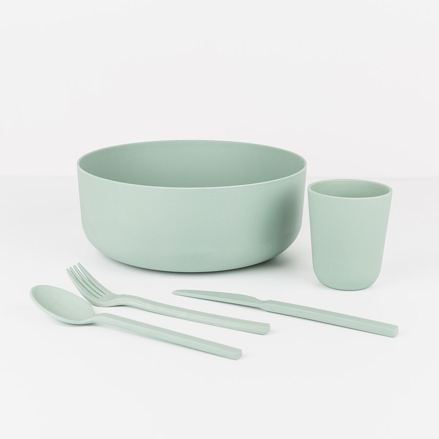 Set de 3 cubiertos de fibra de bamb&uacute; verde