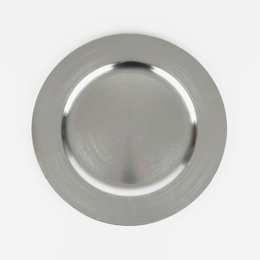 Bajo plato de plástico plateado Ø33cm