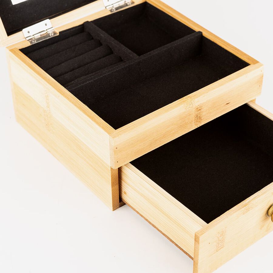 Joyero de bamb&uacute; con 2 compartimentos 15x15x10cm