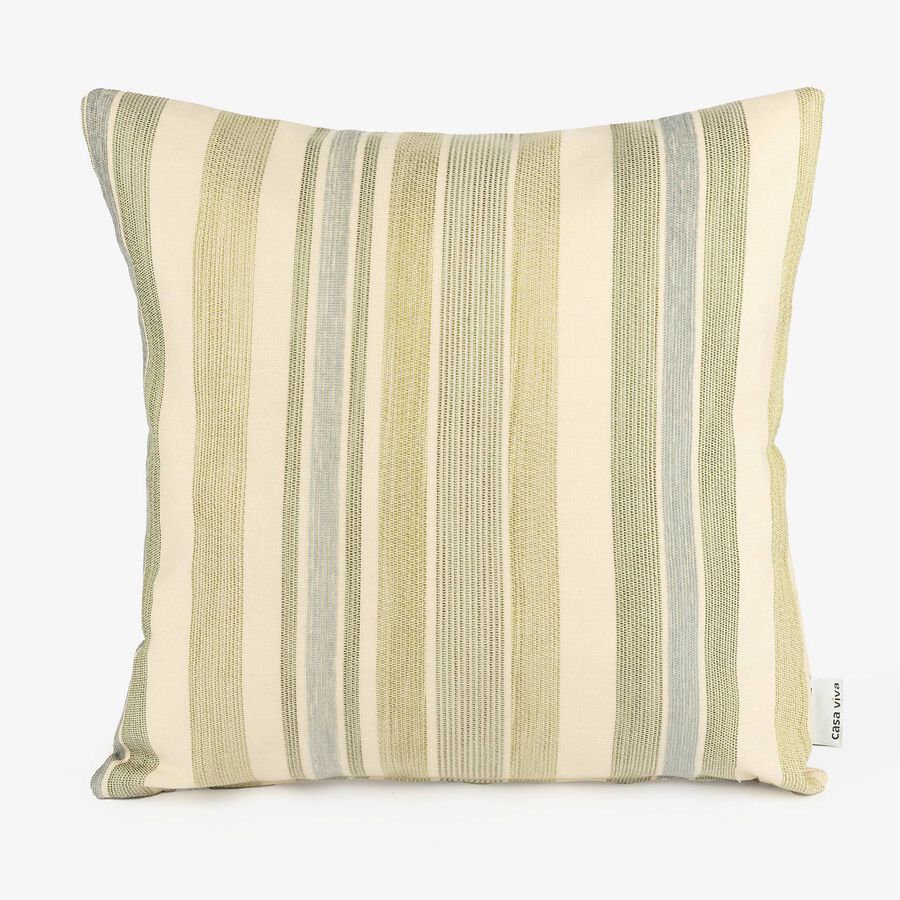 Funda de coj&iacute;n exterior de algod&oacute;n reciclado raya verde Baris 45x45cm