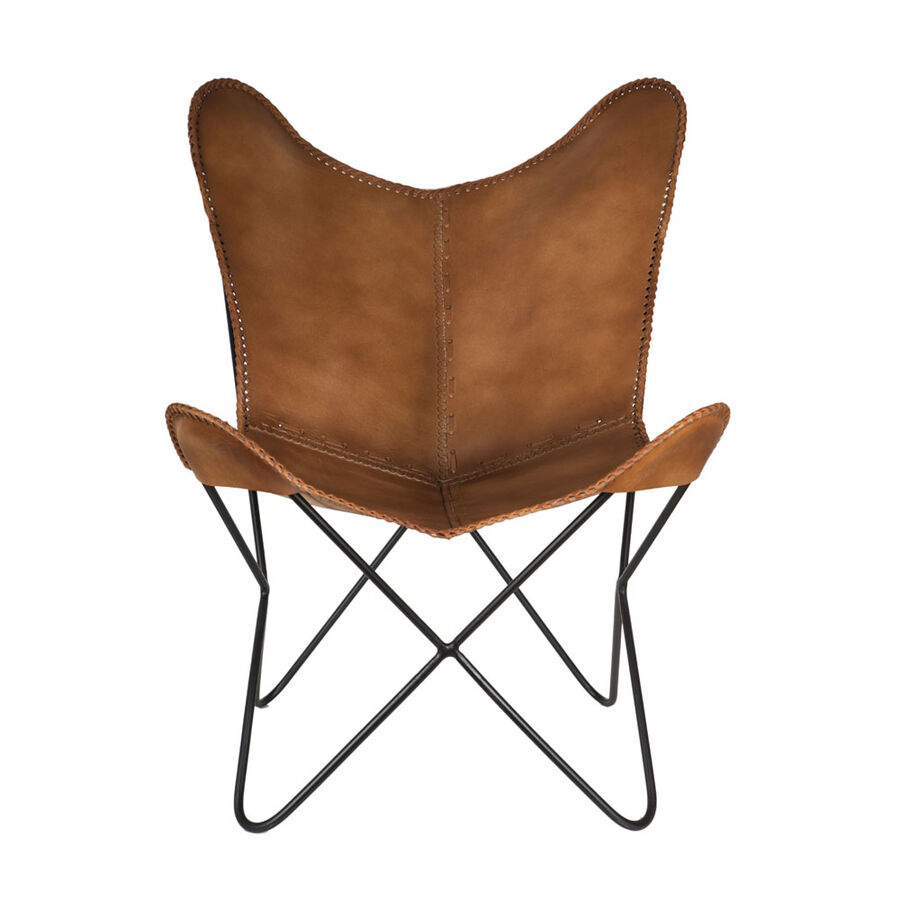 Silla mariposa de cuero marrón July 75x87x86cm