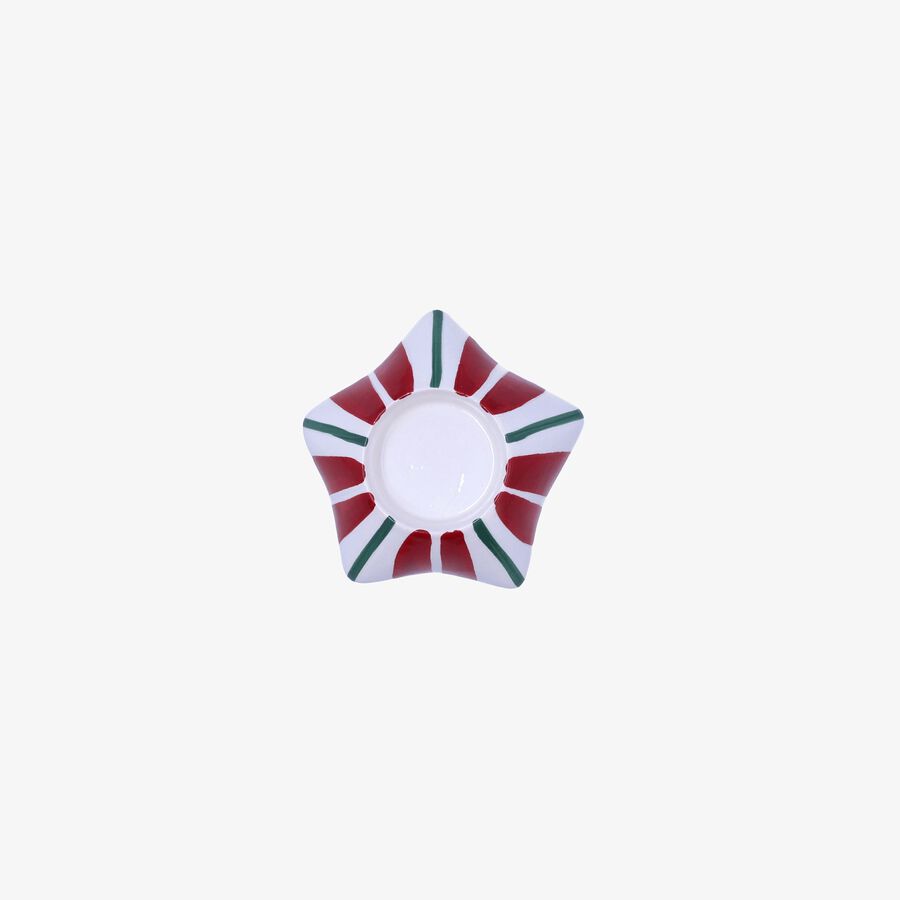 Portavelas de dolomita rojo Hollystripe Ø11x7 Clau&Chloe