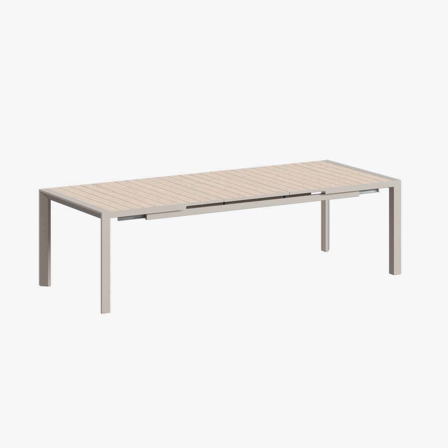 Mesa de comedor de jard&iacute;n extensible de aluminio crema Evora 214x110x77cm