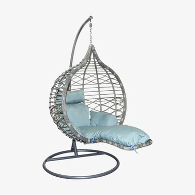 Sill&oacute;n colgante de jard&iacute;n con coj&iacute;n y reposapi&eacute;s de rat&aacute;n sint&eacute;tico Cozumel 120x103x190cm Clau&Chloe