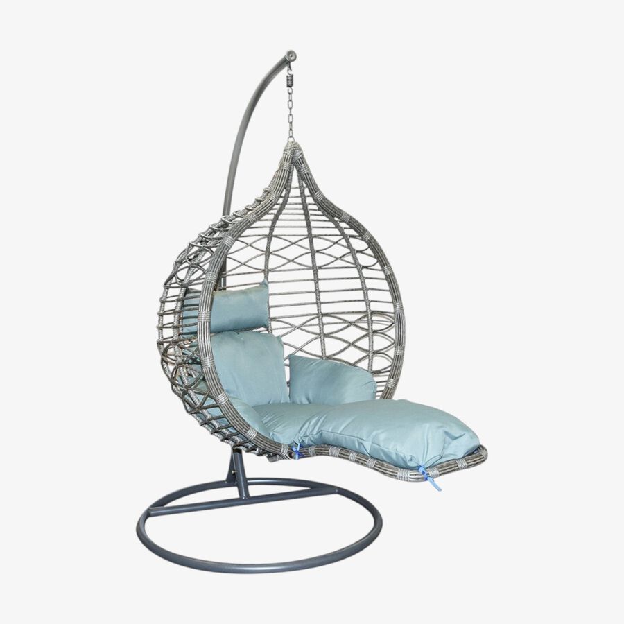 Sillón colgante de jardín con cojín y reposapiés de ratán sintético Cozumel 120x103x190cm Clau&Chloe