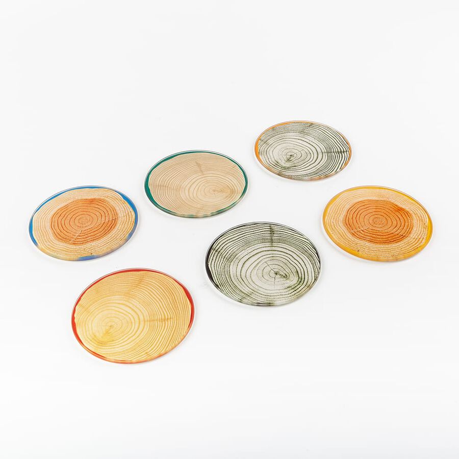 Set de 6 posavasos de cristal con dibujo tronco &Oslash;11cm