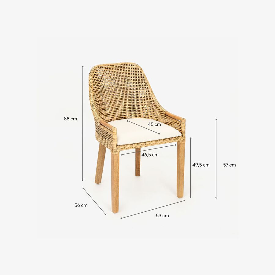 Silla de comedor de madera de mango y ratán Samos 53x56x88cm